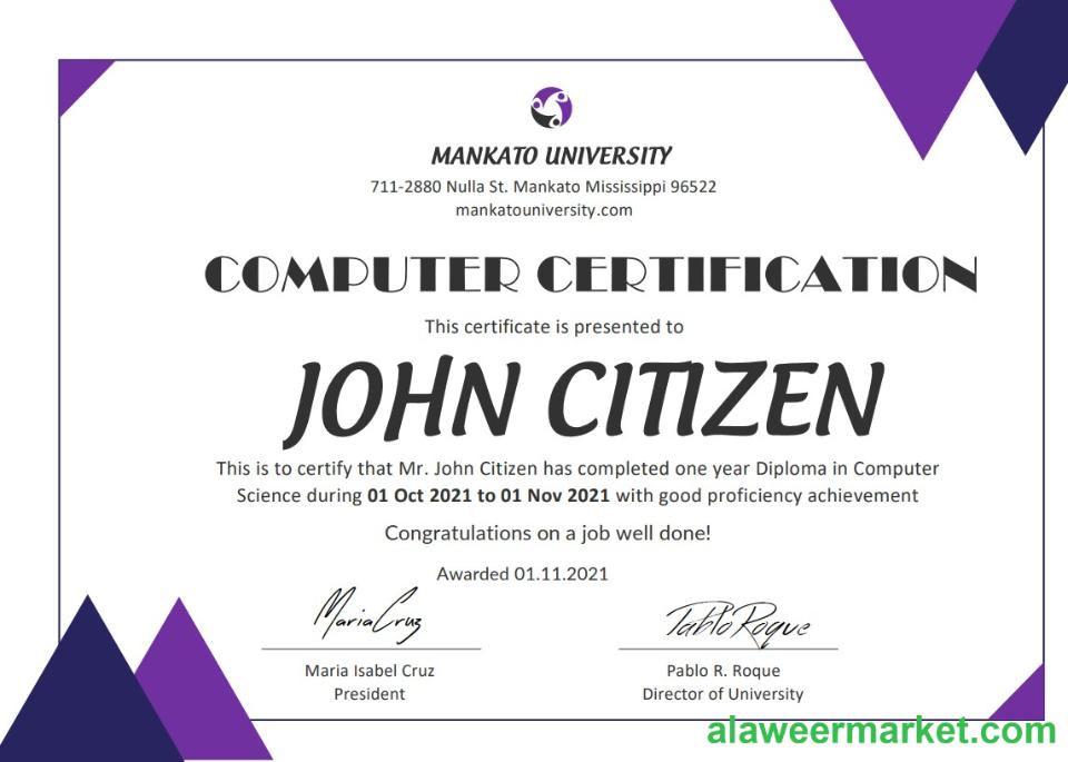 USA Computer Diploma Certificate template in Word and PDF format